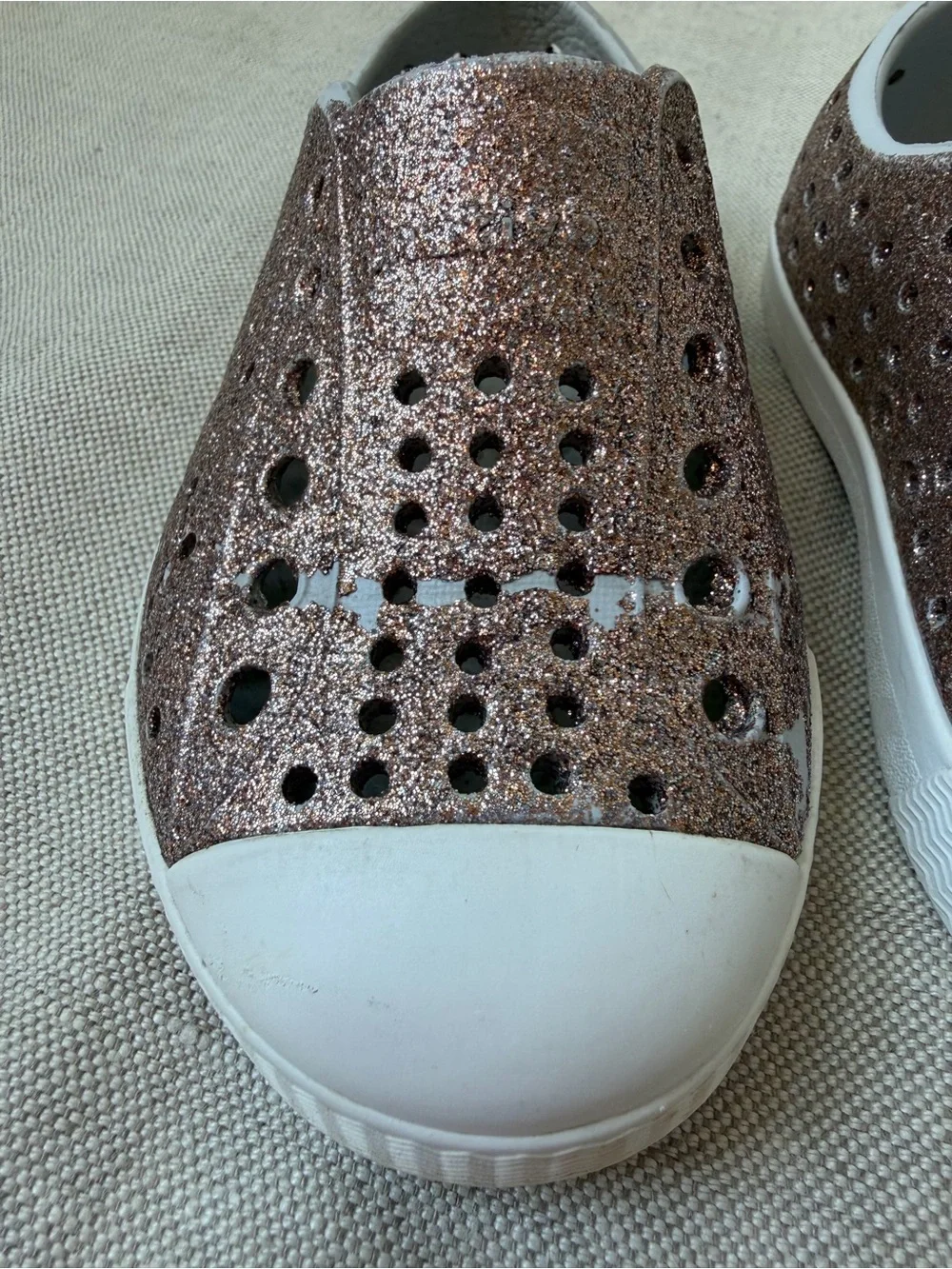 Native Kids Water Shoes in Rose Gold Glitter Slip-On